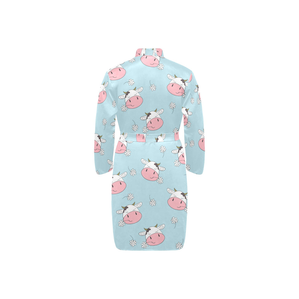 Cute cow flower pattern Men's Long Sleeve Belted Night Robe