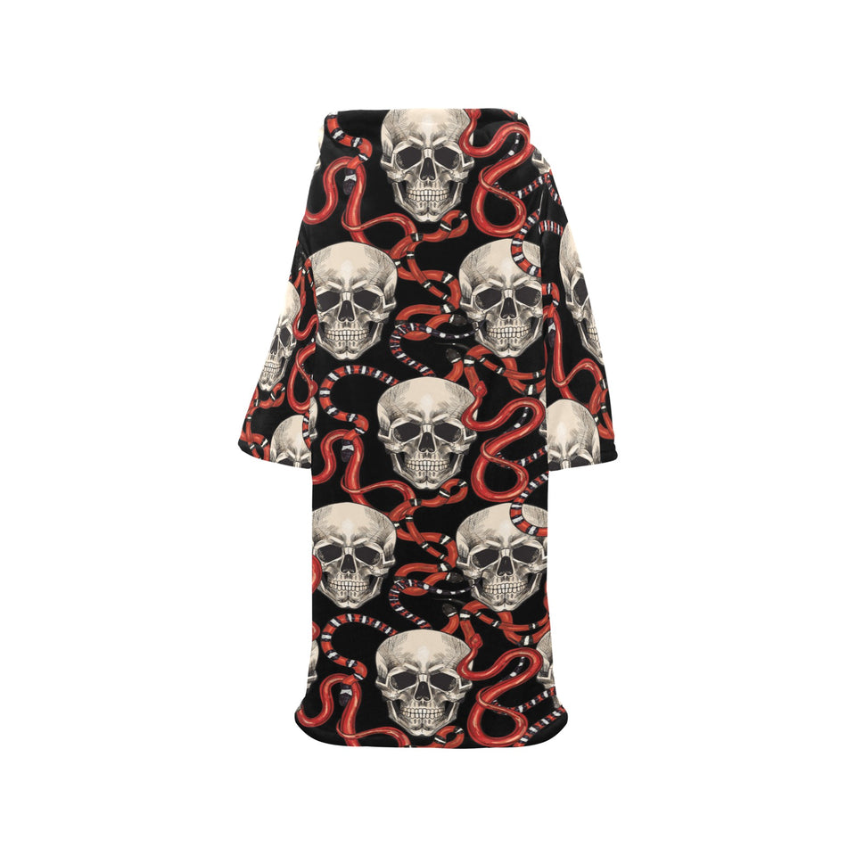 Red snake skull pattern Blanket Robe with Sleeves