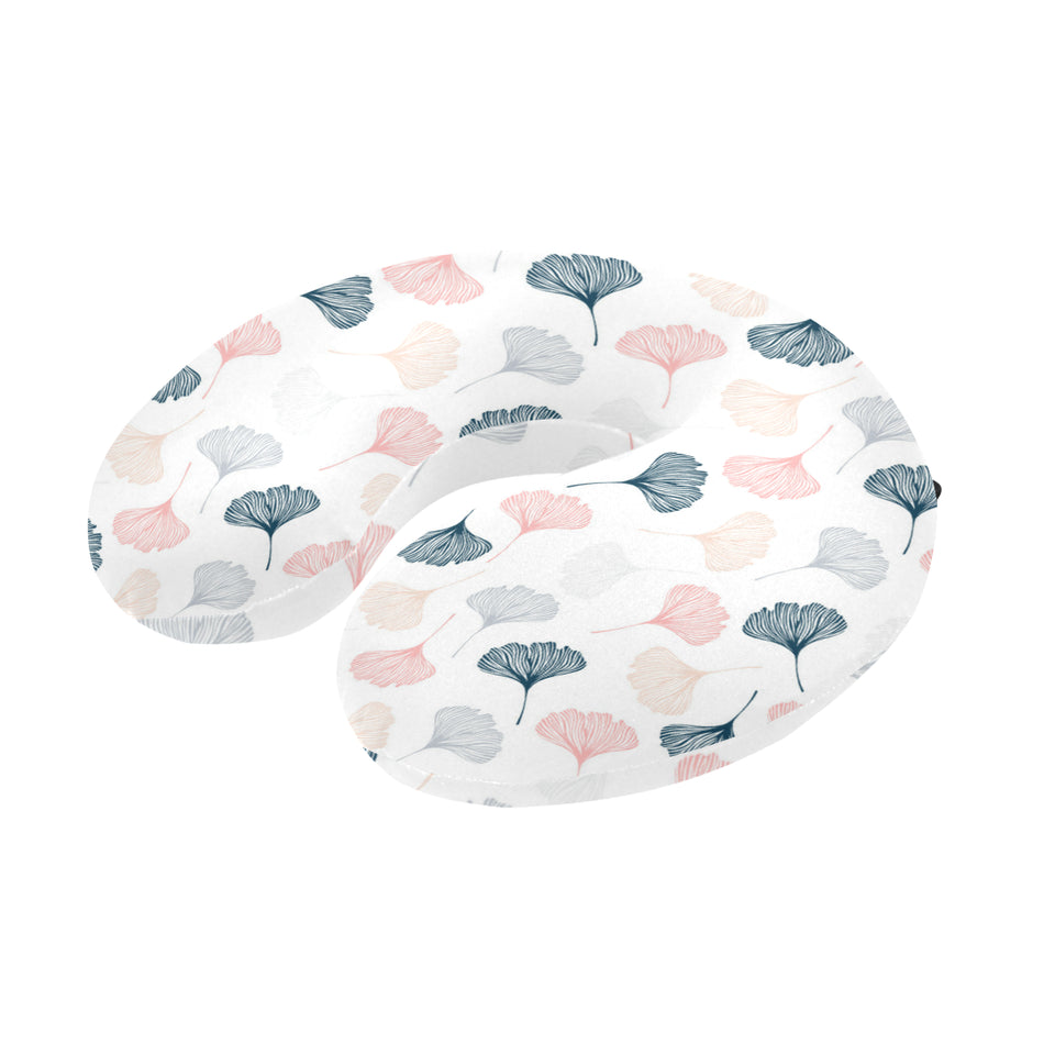 Black Gray Cream coral ginkgo leaves pattern U-Shaped Travel Neck Pillow