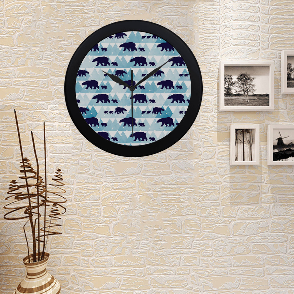 polar bear winter snow pattern Elegant Black Wall Clock