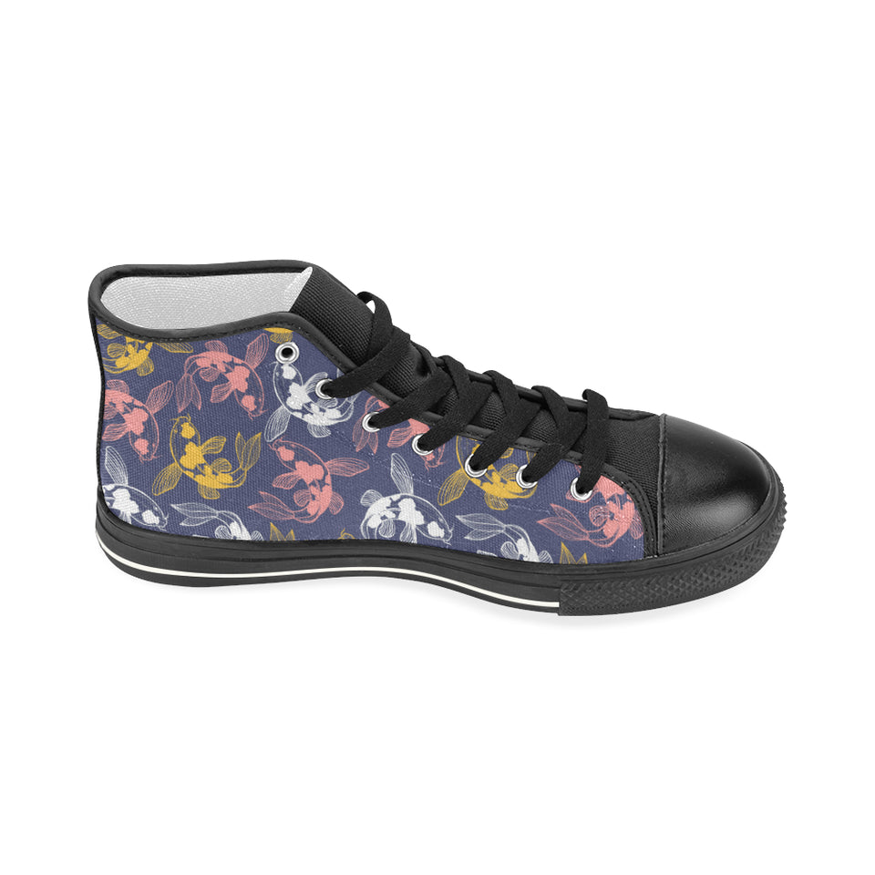Fancy Carp pattern Women's High Top Canvas Shoes Black