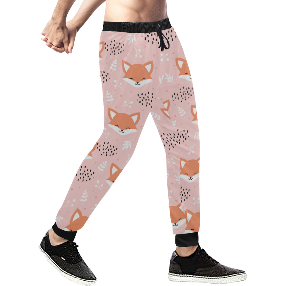 Cute fox pattern pink background Unisex Casual Sweatpants