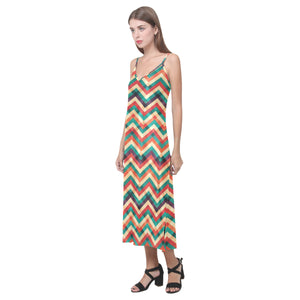zigzag  chevron colorful pattern V-Neck Open Fork Long Dress