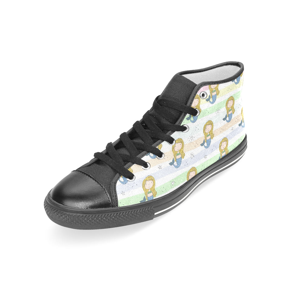 Cute hand drawn mermaid Women's High Top Canvas Shoes Black
