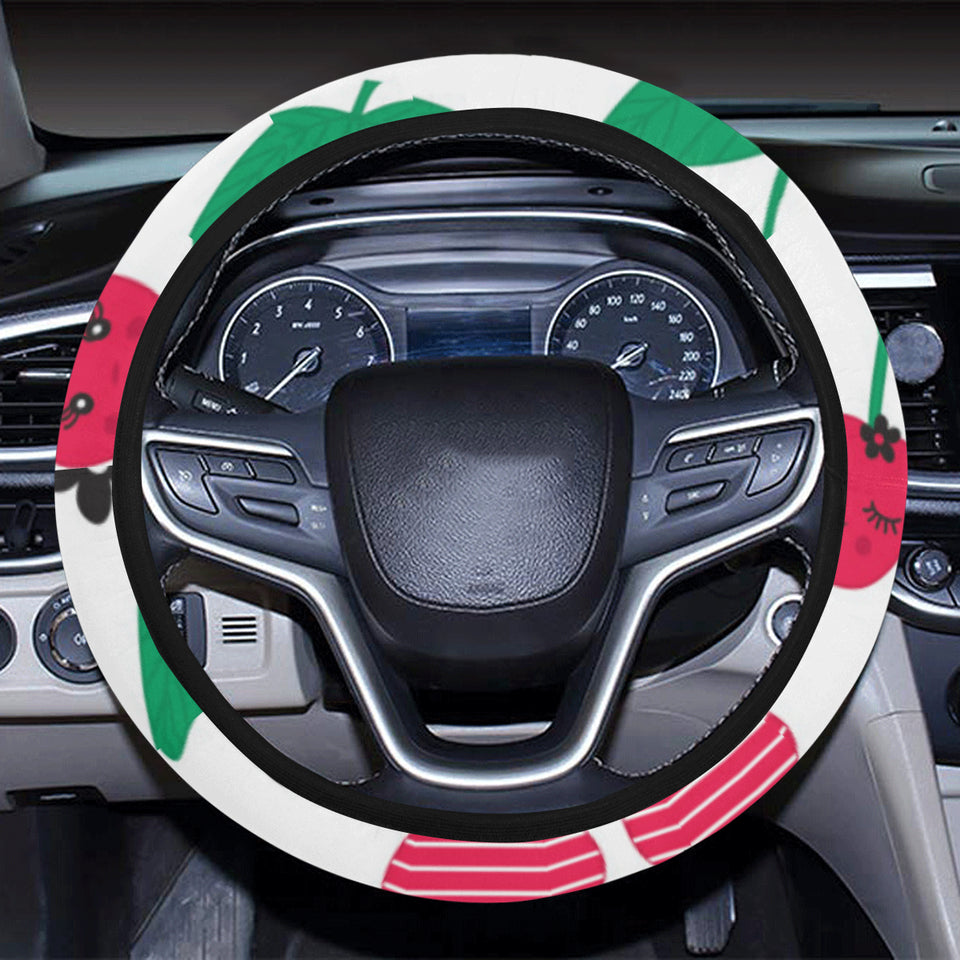 cherry pattern white background Car Steering Wheel Cover