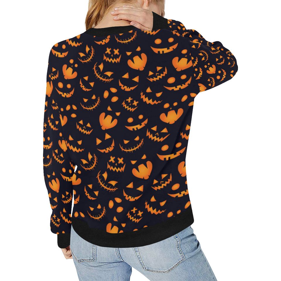 Halloween pattern Pumpkin background Women's Crew Neck Sweatshirt