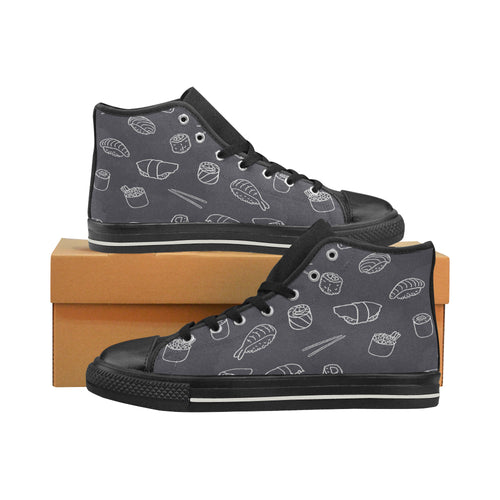 sushi pattern black background Women's High Top Canvas Shoes Black