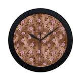 Pink sakura cherry blossom drak brown background Elegant Black Wall Clock