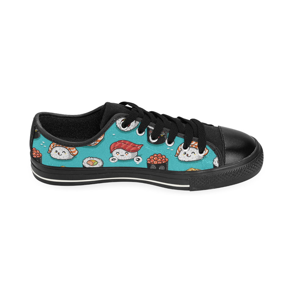 Cute sushi pattern Men's Low Top Canvas Shoes Black