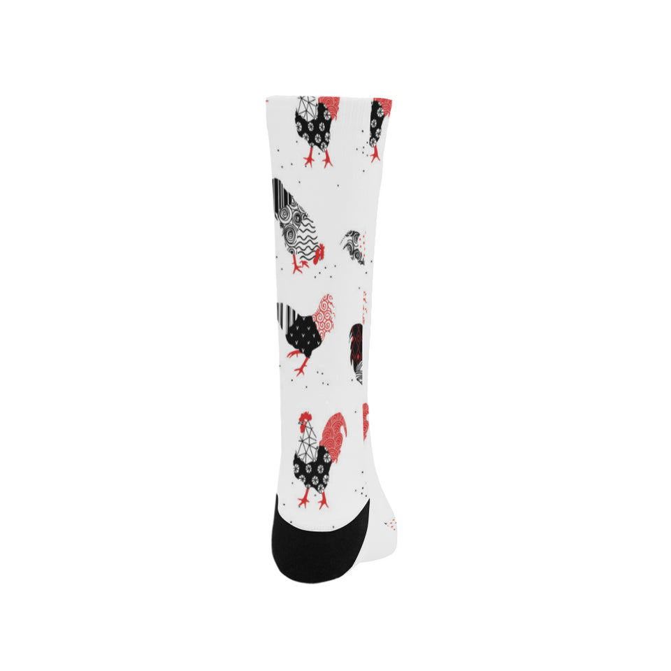 Cool rooster chicken cock floral ornament backgrou Crew Socks