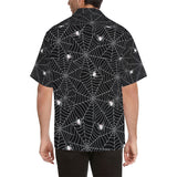 Spider web design pattern Black background white c Men's All Over Print Hawaiian Shirt