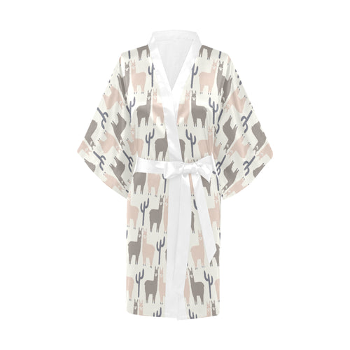 Llama Alpaca pattern Women's Short Kimono Robe