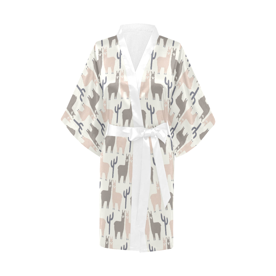 Llama Alpaca pattern Women's Short Kimono Robe