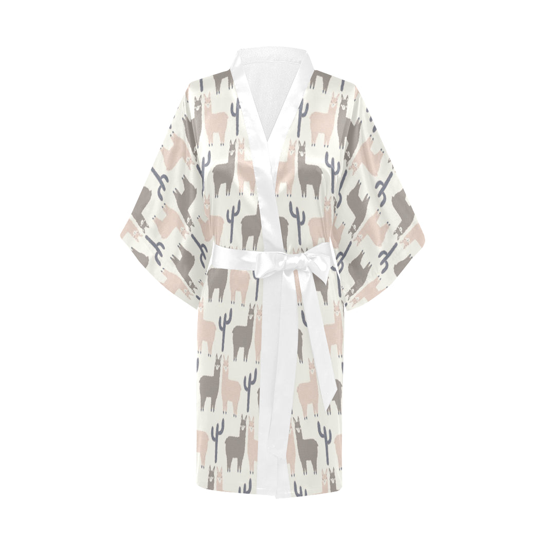 Llama Alpaca pattern Women's Short Kimono Robe