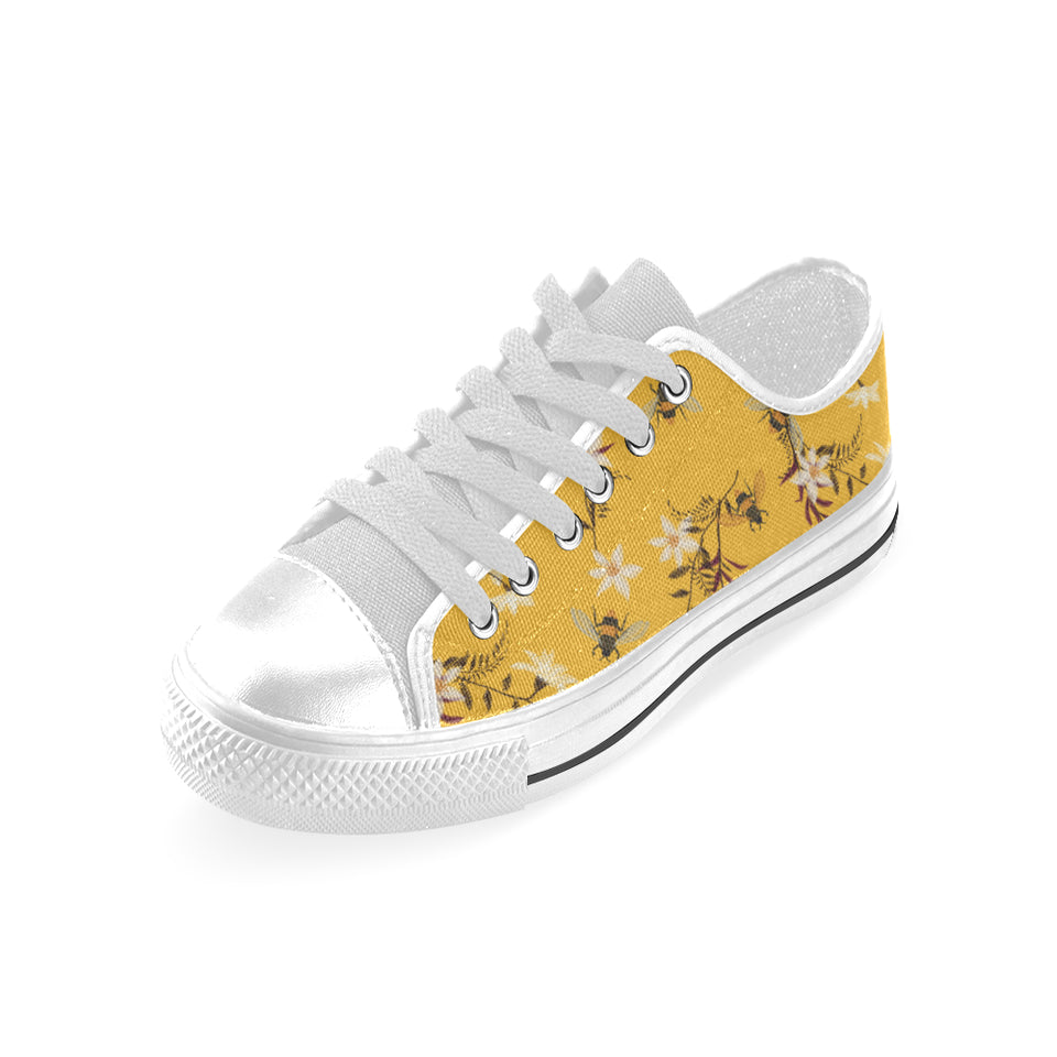 Bee flower pattern Men's Low Top Shoes White