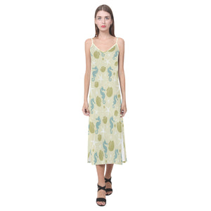 Seahorse shell starfish pattern background V-Neck Open Fork Long Dress