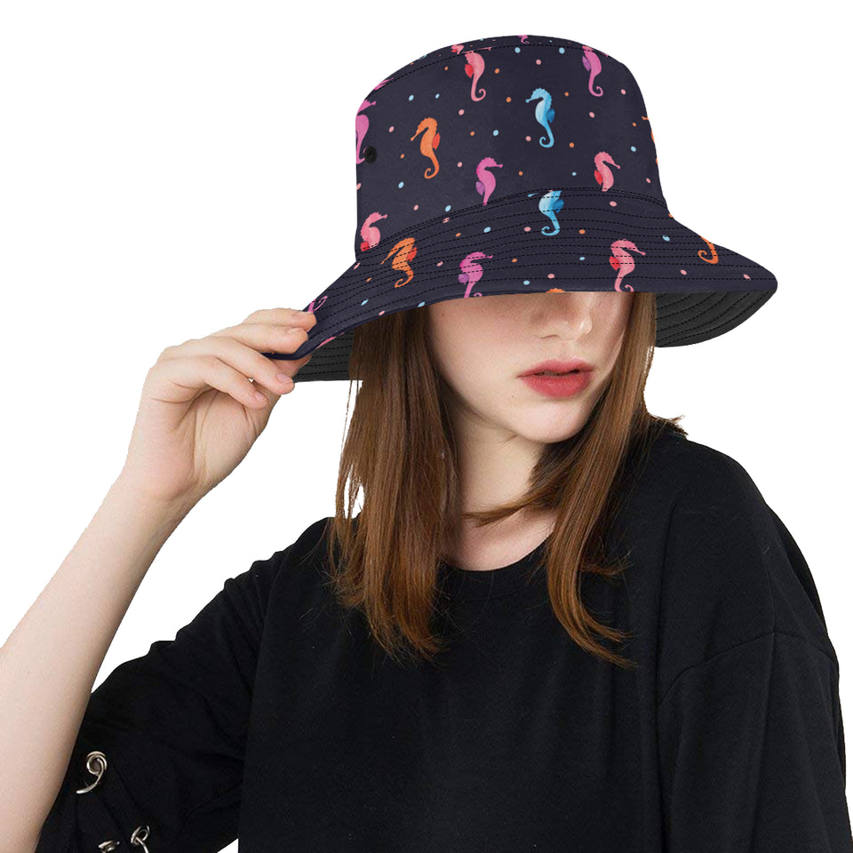 Watercolor colorful seahorse pattern Unisex Bucket Hat