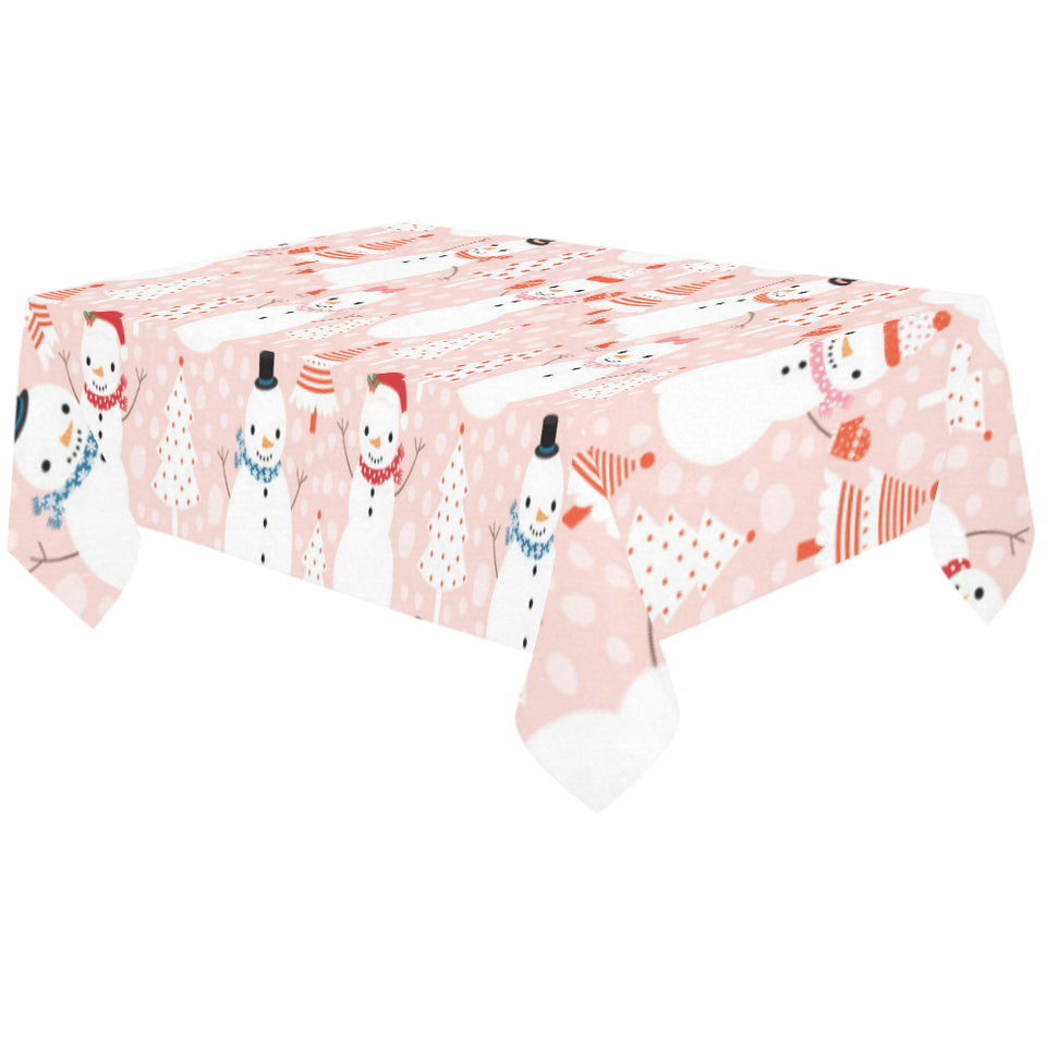 Cute snowman christmas tree snowpink background Tablecloth