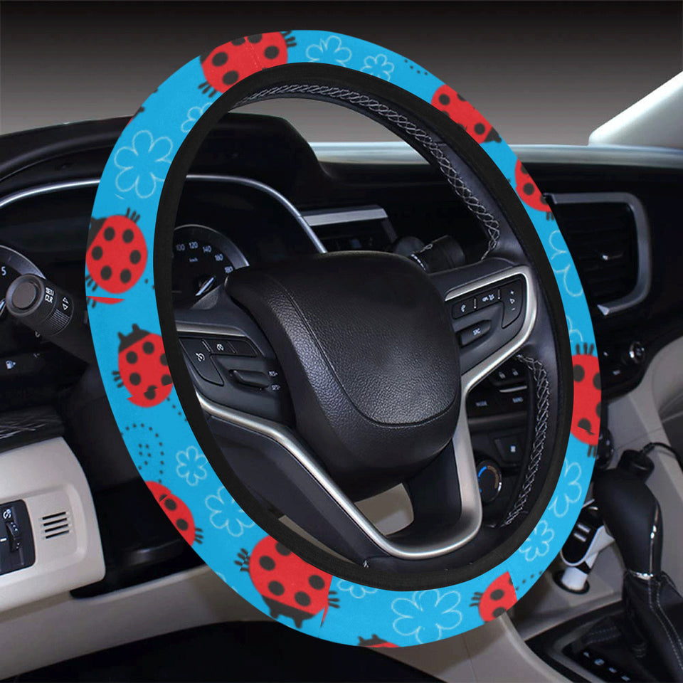 Ladybug Pattern Print Design 02 Car Steering Wheel Cover