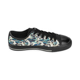 Japanese wave pattern Men's Low Top Canvas Shoes Black