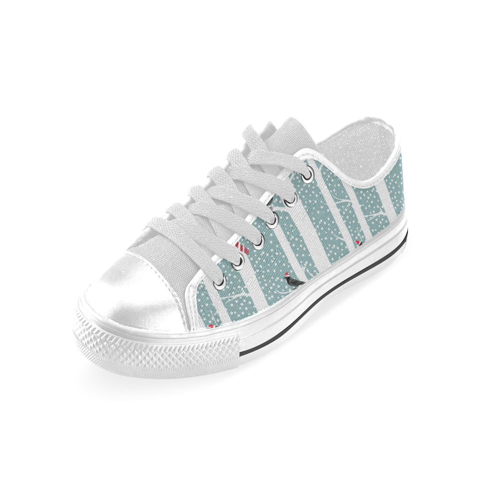 Crows christmas hat scarf Men's Low Top Canvas Shoes White