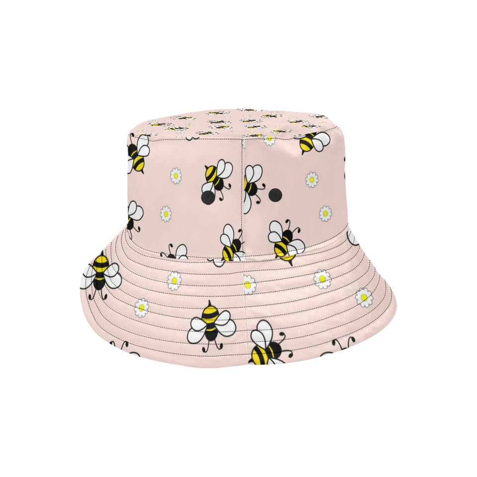 Cute bee flower pattern pink background Unisex Bucket Hat
