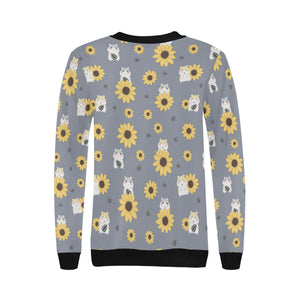 Cute hamster sunflower pattern background Women's Crew Neck Sweatshirt