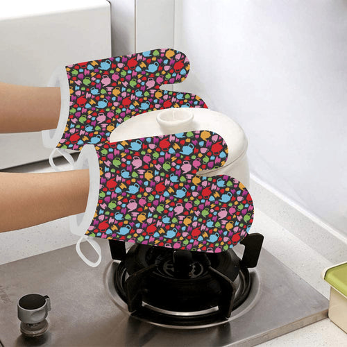 Tea pots Pattern Print Design 01 Heat Resistant Oven Mitts