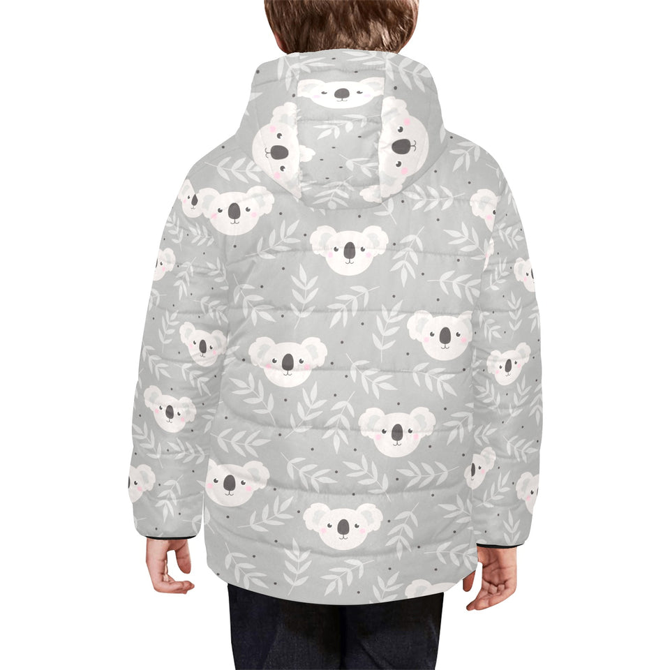 Cute koala leaves pattern Kids' Boys' Girls' Padded Hooded Jacket