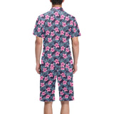 Hibiscus Pattern Print Design 05 Men's V-Neck Short Pajama Set