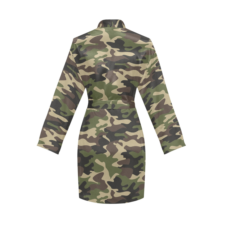 Dark Green camouflage pattern Women's Long Sleeve Belted Night Robe