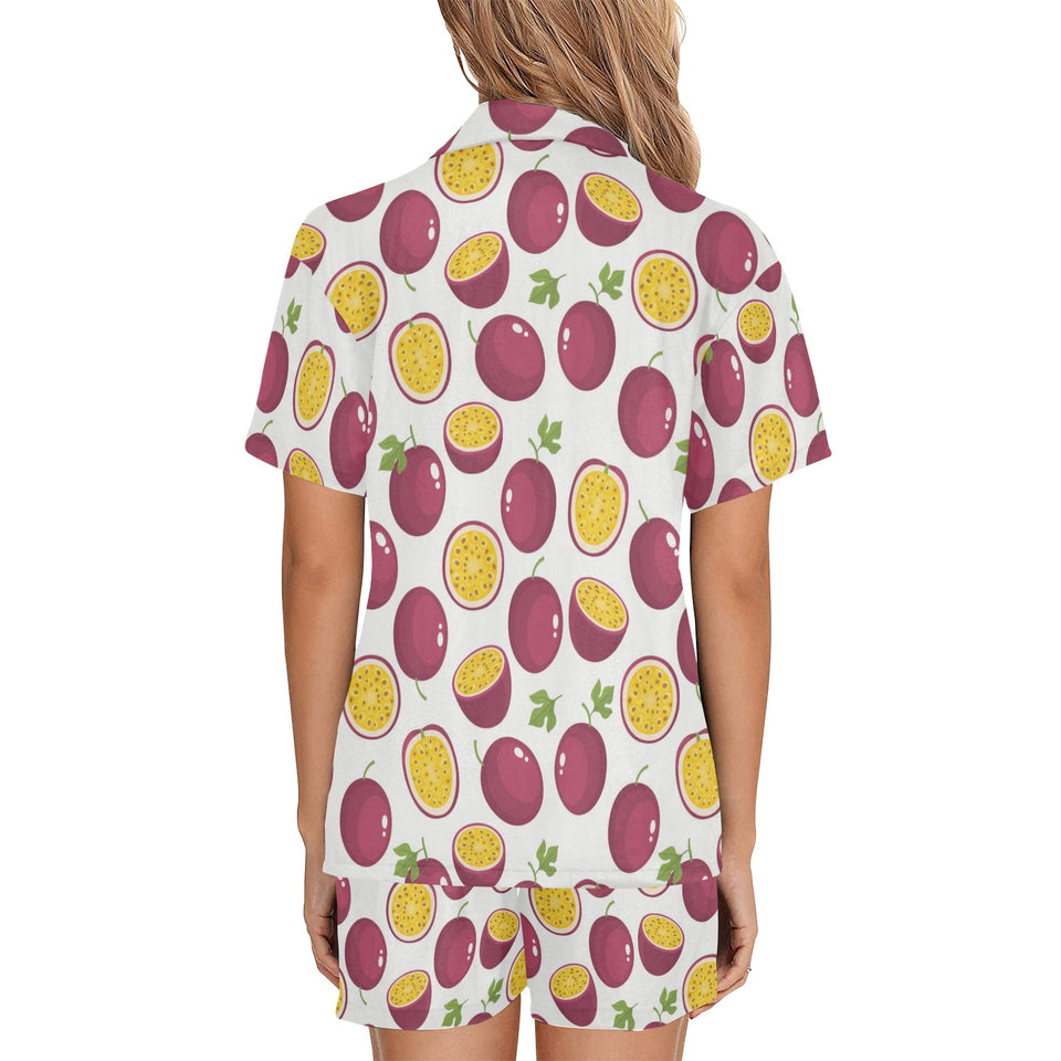 Passion fruit design pattern Women's V-Neck Short Pajama Set
