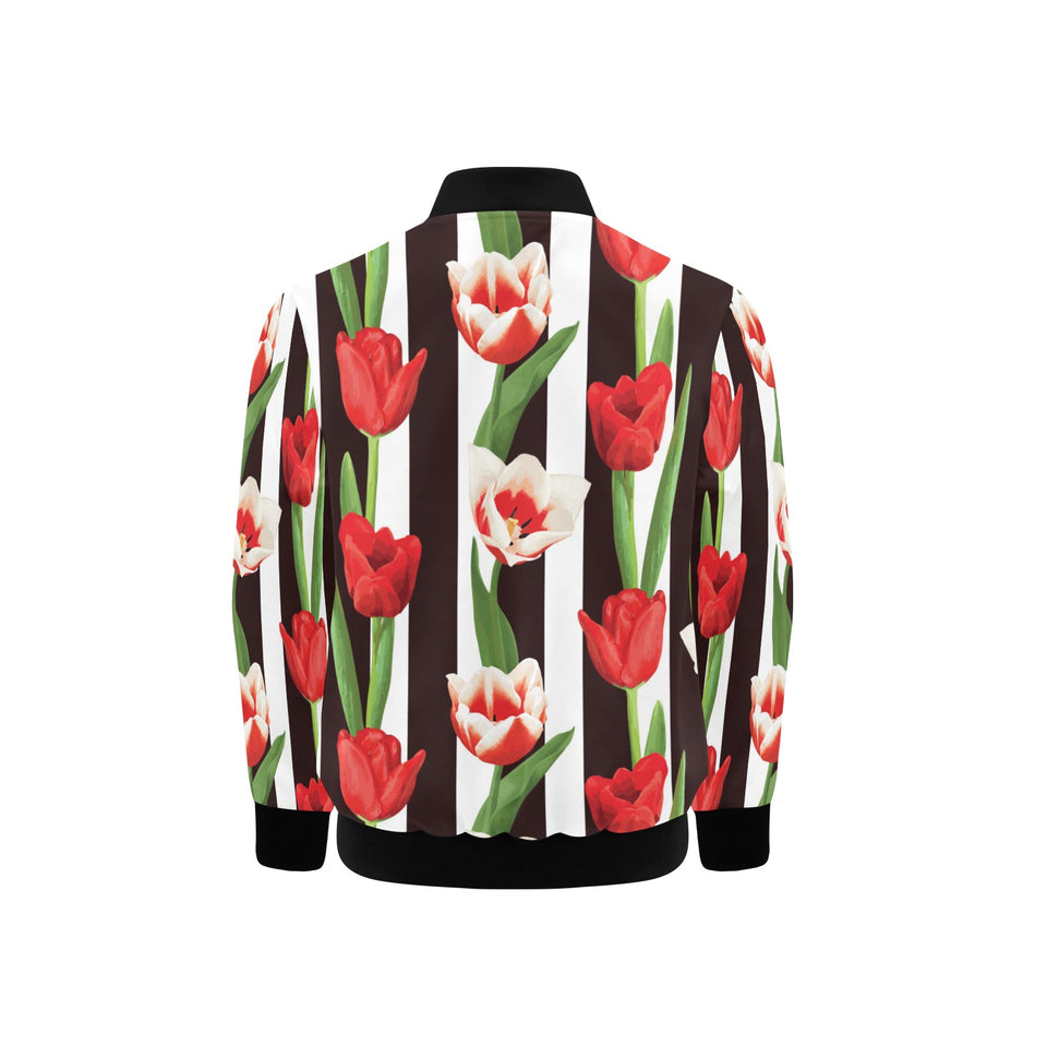 red and white tulips pattern Kids' Boys' Girls' Bomber Jacket