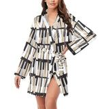 Piano Pattern Print Design 04 Women's Long Sleeve Belted Night Robe