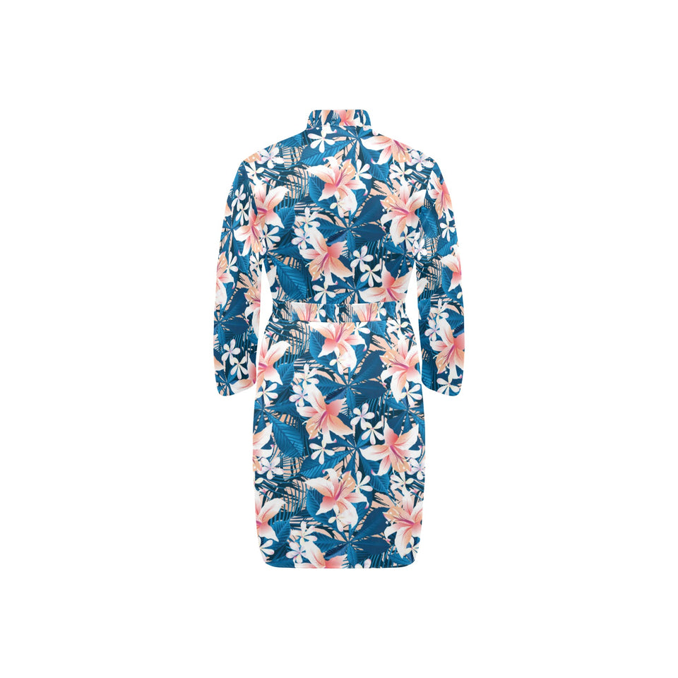 Hibiscus Pattern Print Design 02 Men's Long Sleeve Belted Night Robe