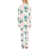 Pink lotus waterlily leaves pattern Women's Long Pajama Set