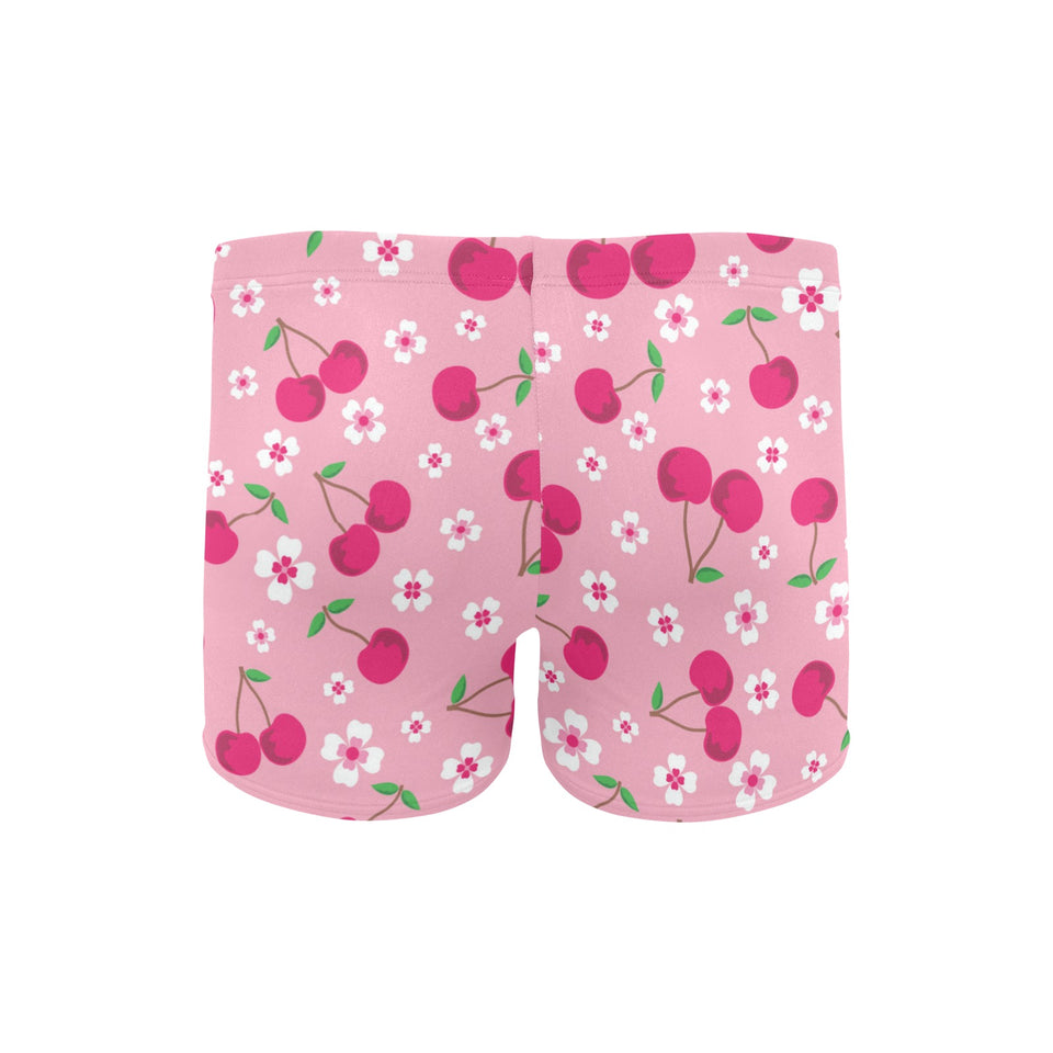 cherry flower pattern pink background Men's Swimming Trunks