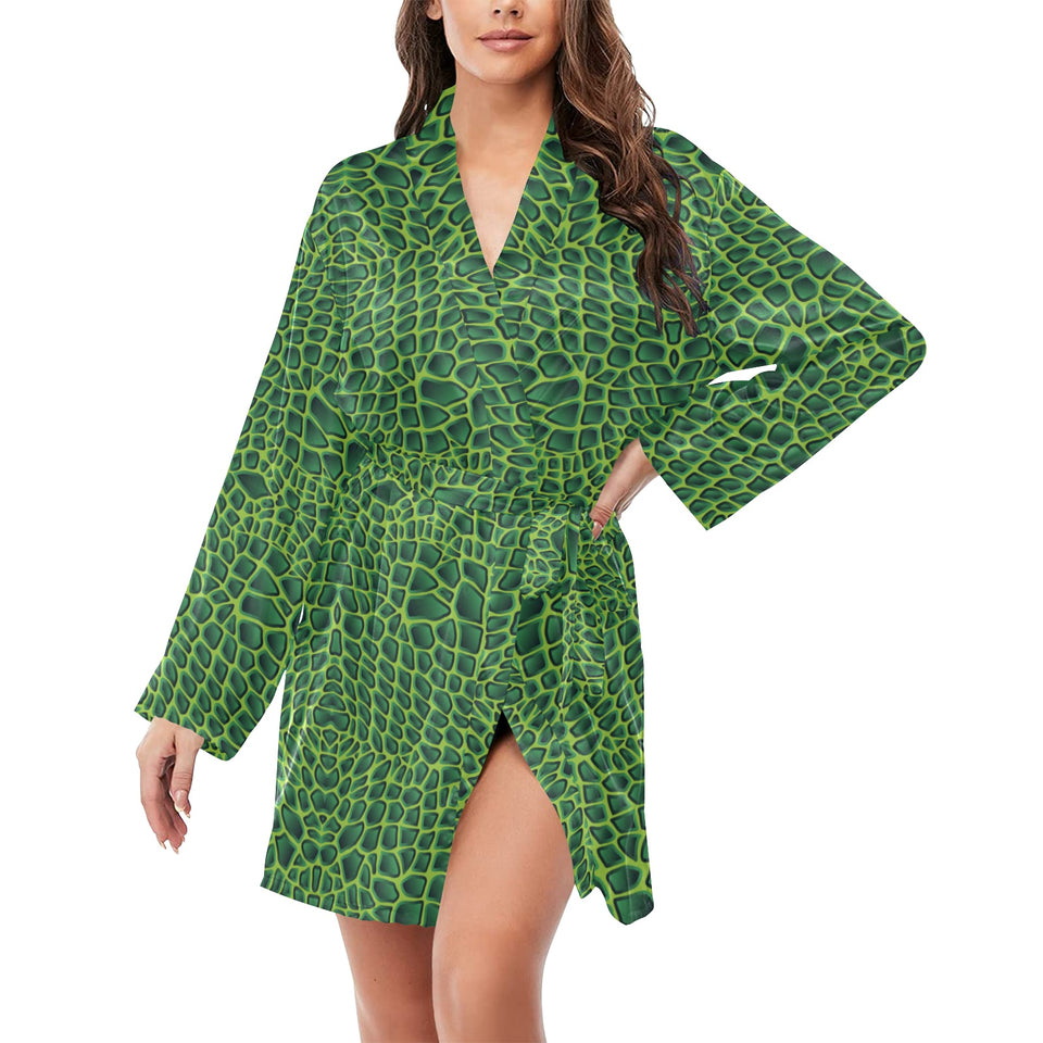 Crocodile Skin Printed Women's Long Sleeve Belted Night Robe
