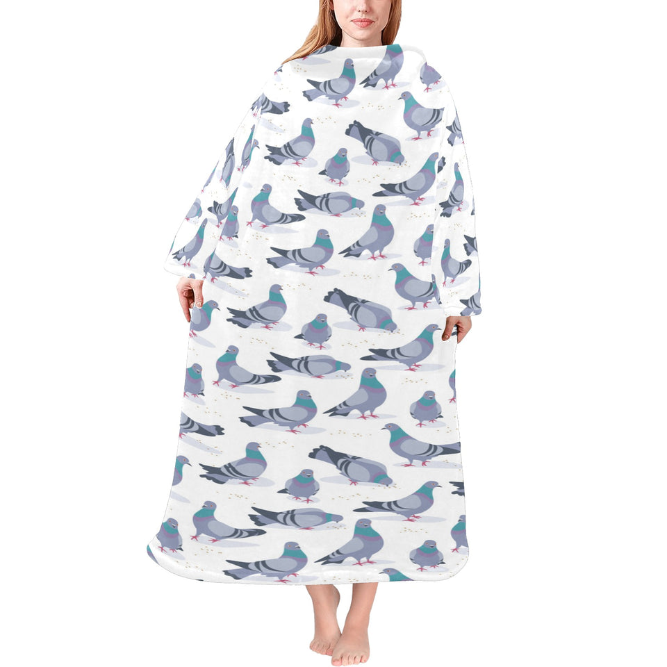 Pigeon Pattern Print Design 03 Blanket Robe with Sleeves