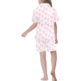 Watercolor pink heart pattern Kids' Boys' Girls' V-Neck Short Pajama Set