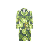 Whole sliced kiwi leave and flower Men's Long Sleeve Belted Night Robe
