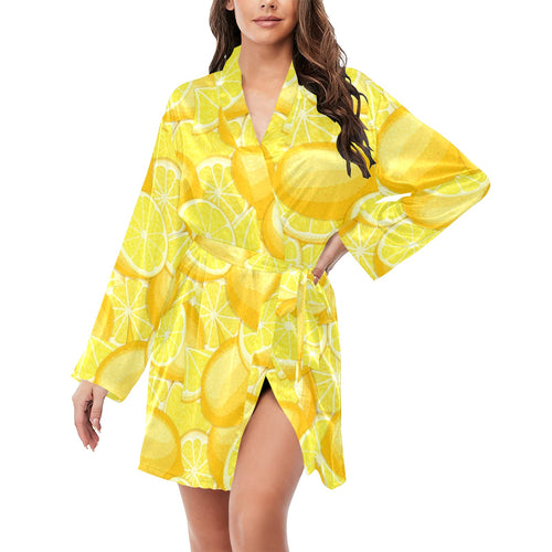lemon pattern Women's Long Sleeve Belted Night Robe
