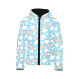 Cute rainbow clound star pattern blue background Kids' Boys' Girls' Padded Hooded Jacket