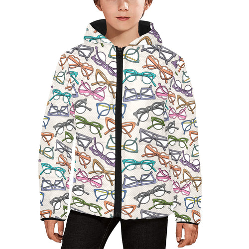 Sun Glasses Pattern Print Design 01 Kids' Boys' Girls' Padded Hooded Jacket