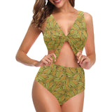 Corn Pattern Print Design 01 Chest Bowknot High Waisted Bikini Swimsuit