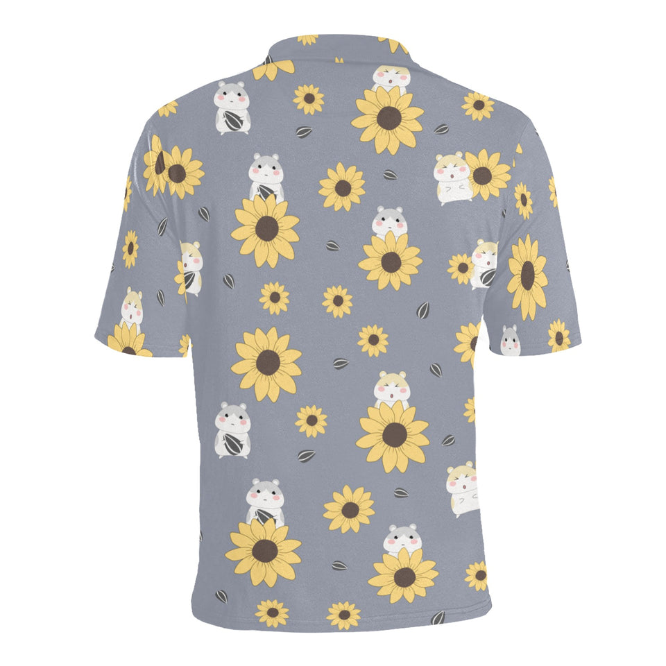 Cute hamster sunflower pattern background Men's All Over Print Polo Shirt