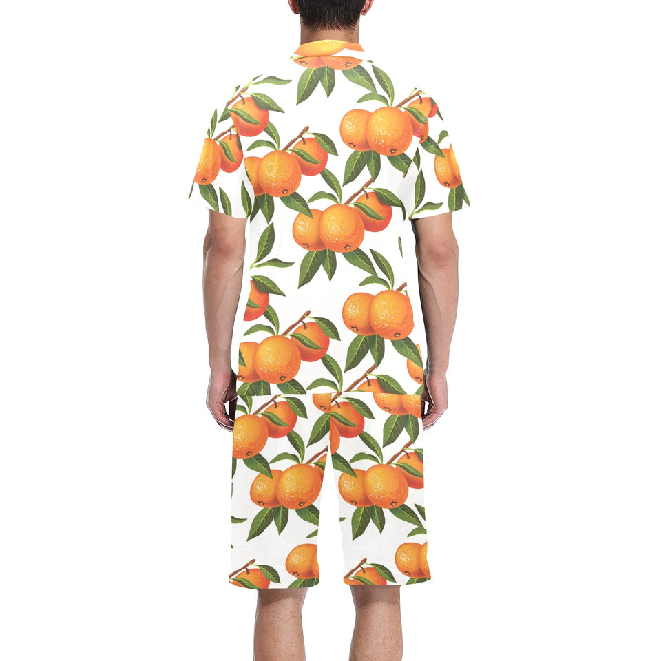 Oranges pattern background Men's V-Neck Short Pajama Set