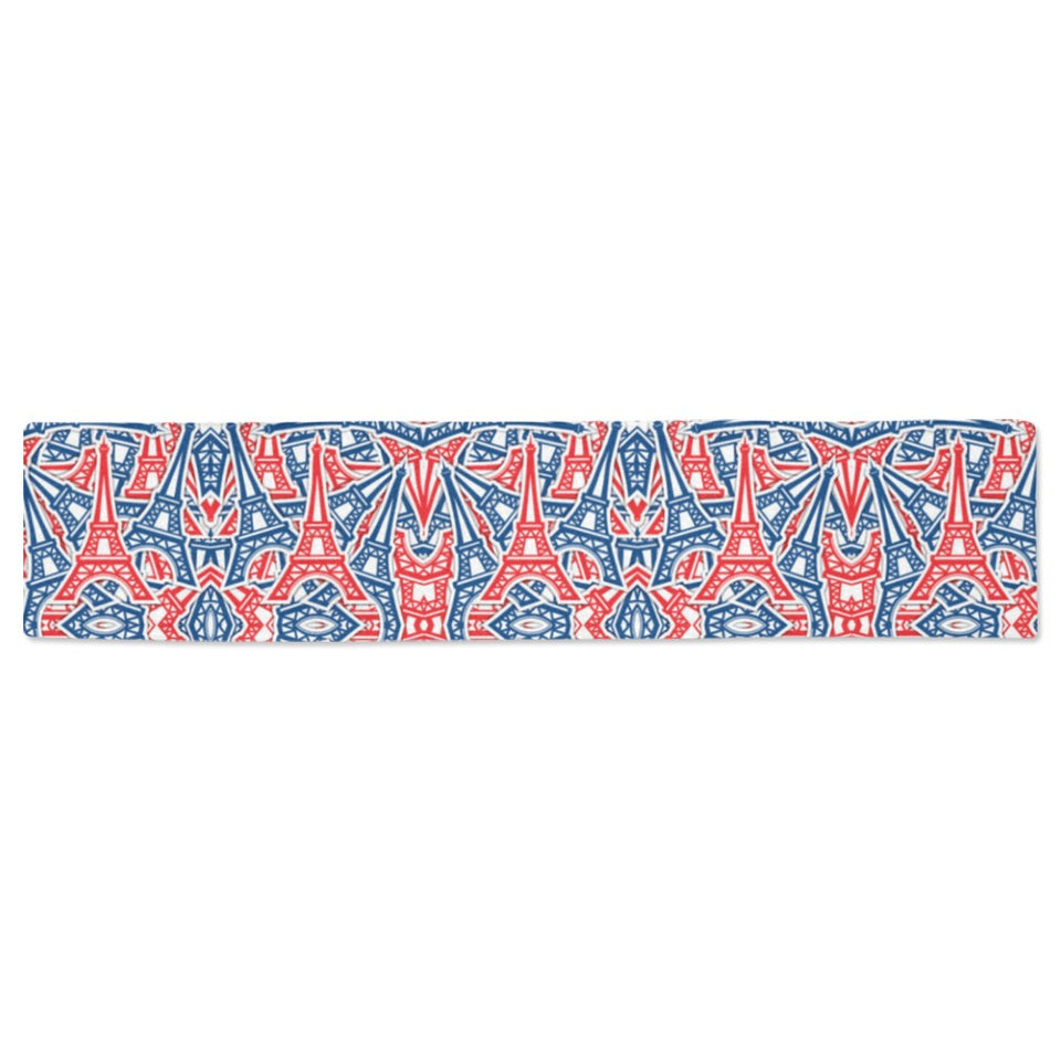Blue Red Eiffel Tower Pattern Print Design 02 Table Runner
