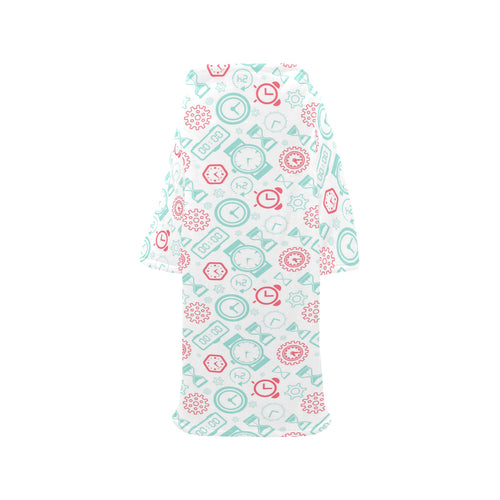 Clock time pattern blackground Blanket Robe with Sleeves
