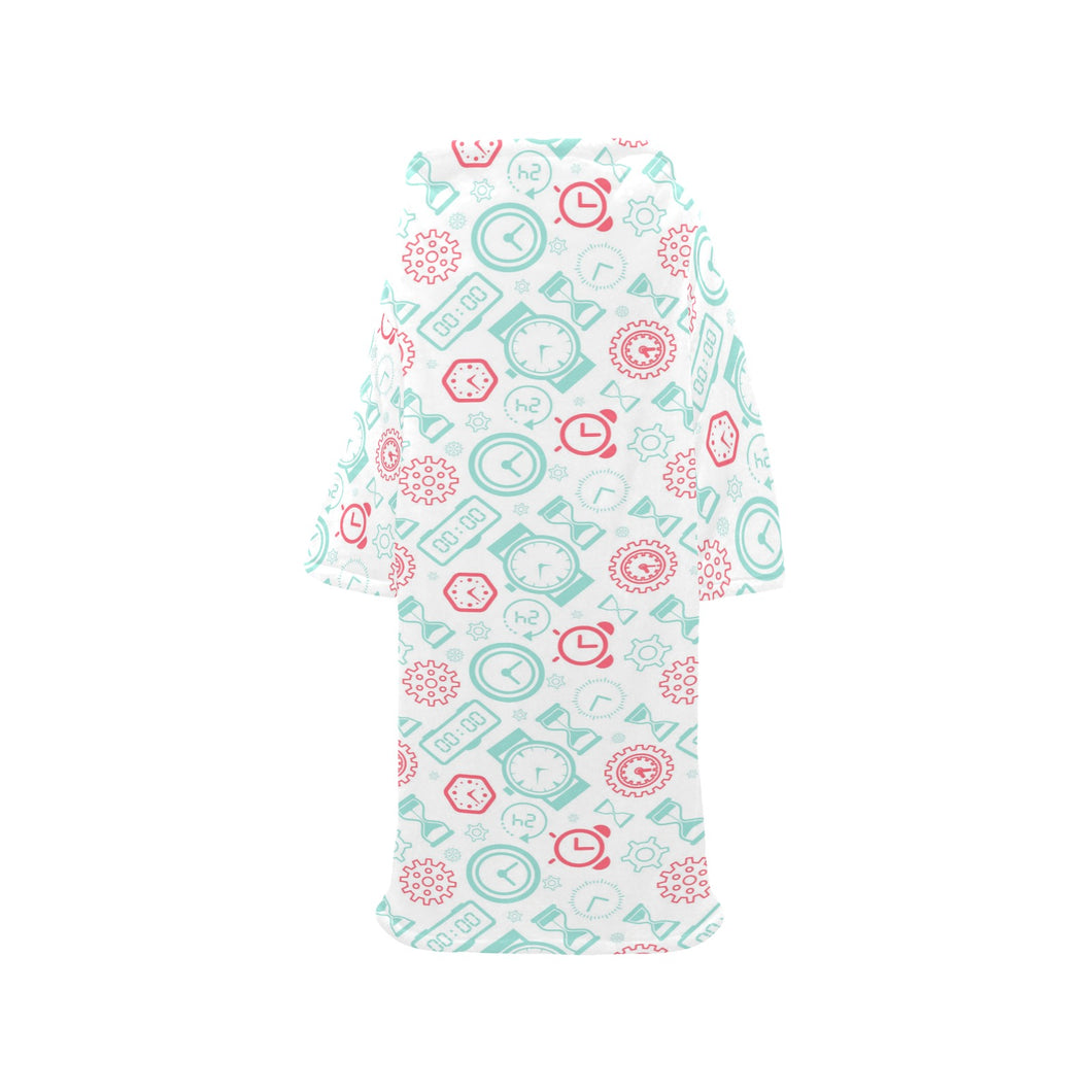 Clock time pattern blackground Blanket Robe with Sleeves